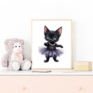 Póster Gatito negro elegante bailarina en tutú morado