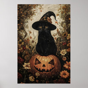 Póster Gatito negro en el sombrero de una bruja con estam