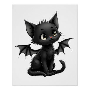 Póster Gatito negro gruñón de Halloween con disfraz de mu