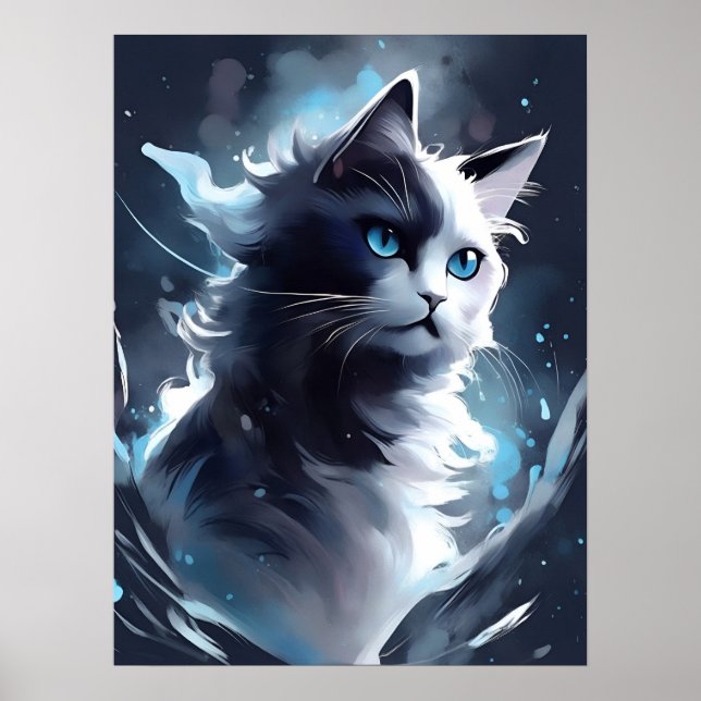 Póster Gatito negro y blanco místico | Gato acuático (Frente)