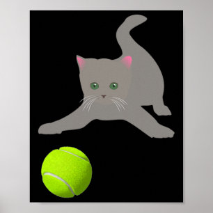 Póster Gatito Pequeño Jugando Con Un Gato De Toro De Teni