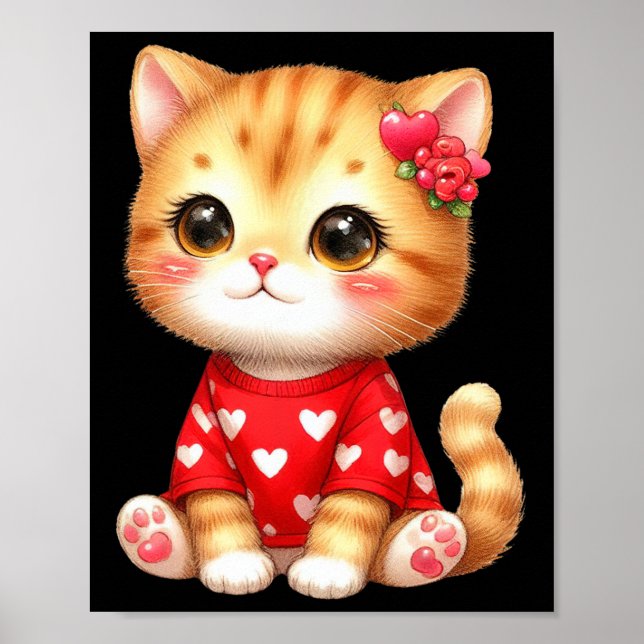 Póster Gatito Valentine Gato Con Corazón (Frente)