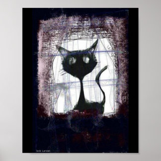 Póster Gatito viendo la lluvia desde la ventana.. poster 