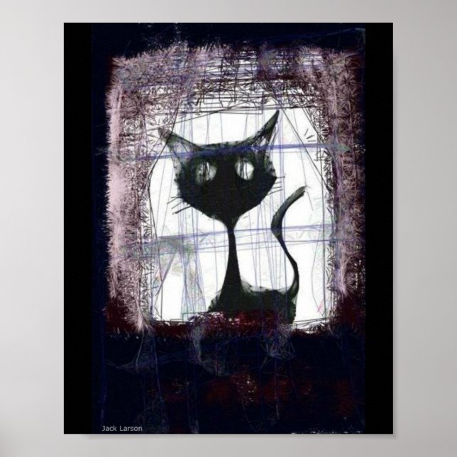 Póster Gatito viendo la lluvia desde la ventana.. poster  (Frente)