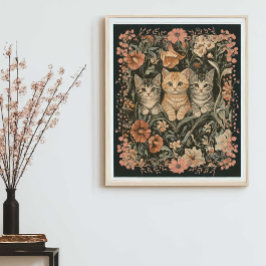 Póster Gatitos bonitos al estilo de William Morris