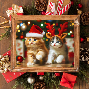 Póster Gatitos con Santa Claus y gorras de renos 2