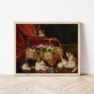 Póster Gatitos en cesta de costura Jules Leroy
