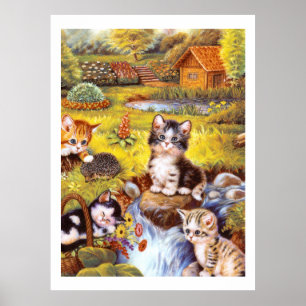 Póster Gatitos en el jardín