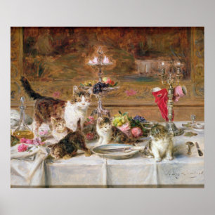 Póster Gatitos en un banquete, siglo XIX