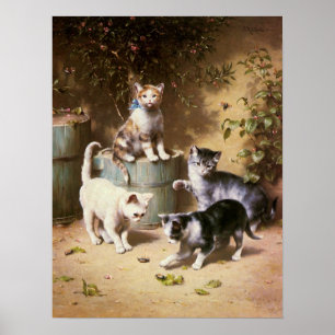 Póster Gatitos jugando con escarabajos, Carl Reichert