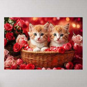 Póster Gatitos lindos en una cesta de paja