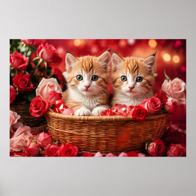 Póster Gatitos lindos en una cesta de paja (Frente)