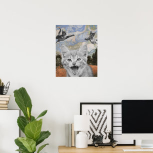Póster Gatitos locos divirtiéndose ilustración surrealist