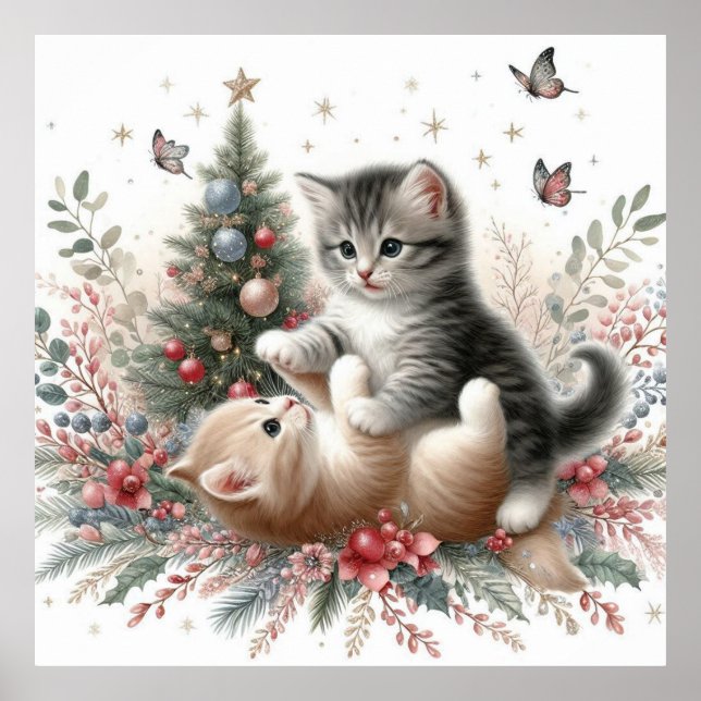 Póster Gatitos Navidades lúdicos (Frente)