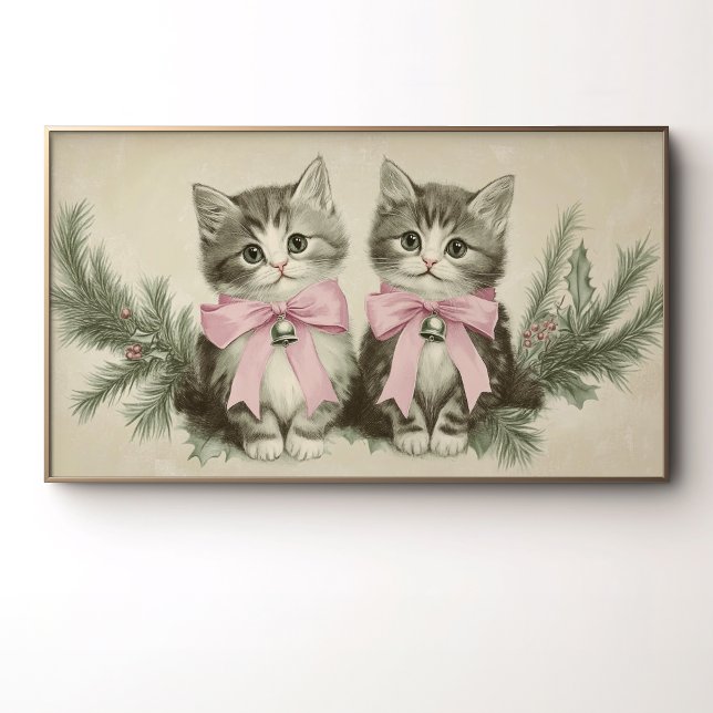 Póster Gatitos Navideños Vintage con Lazos Rosados (Subido por el creador)