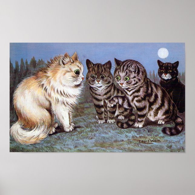 Póster Gatitos reunidos a la luz de la luna, Louis Wain (Frente)