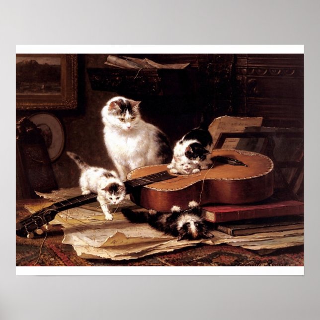 Póster Gatitos traviesos tocando la guitarra (Frente)