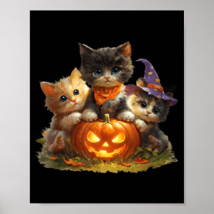 Póster Gatitos vintage calabaza gato lindo temporada espe