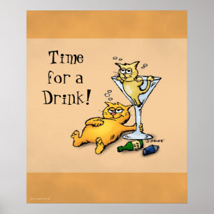 Póster Gatitos y cócteles Tiempo para un Poster de oro pa