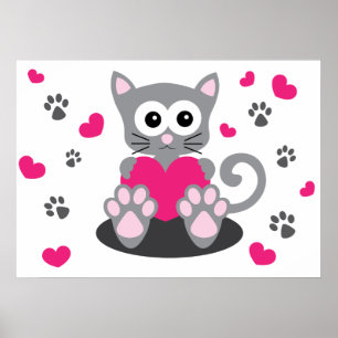 Póster Gatitos y corazones