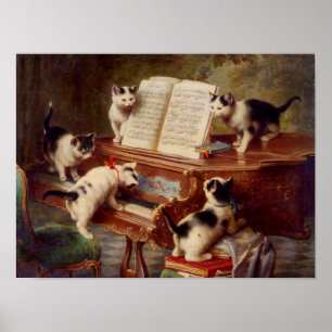 Póster Gatitos y piano