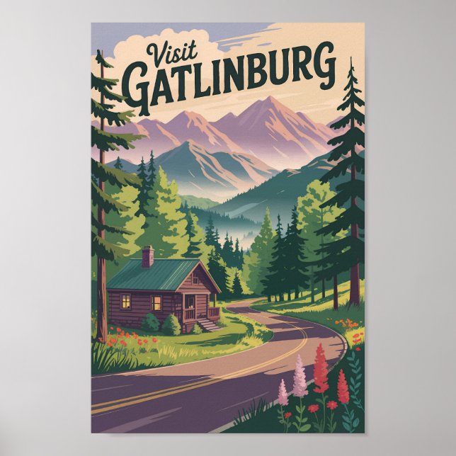 Póster Gatlinburg Tennessee Cabin Travel Art Vintage (Frente)