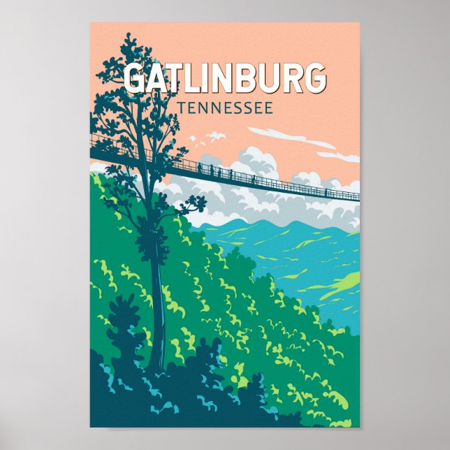 Póster Gatlinburg Tennessee Ilustracion Travel Art (Frente)