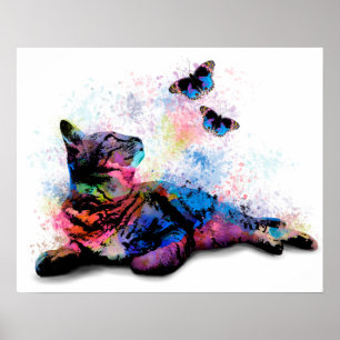 Póster Gato 614 mariposa