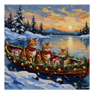 Póster Gato Abisinio Navidad Barco Fiesta