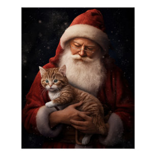 Póster Gato abisino con Navidades festivos de Santa Claus