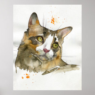 Póster Gato Acuarela