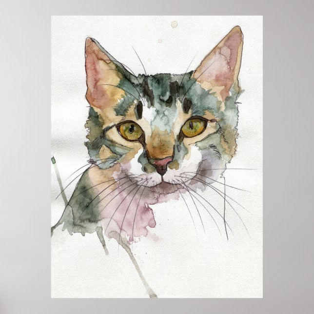Póster Gato Acuarela (Frente)
