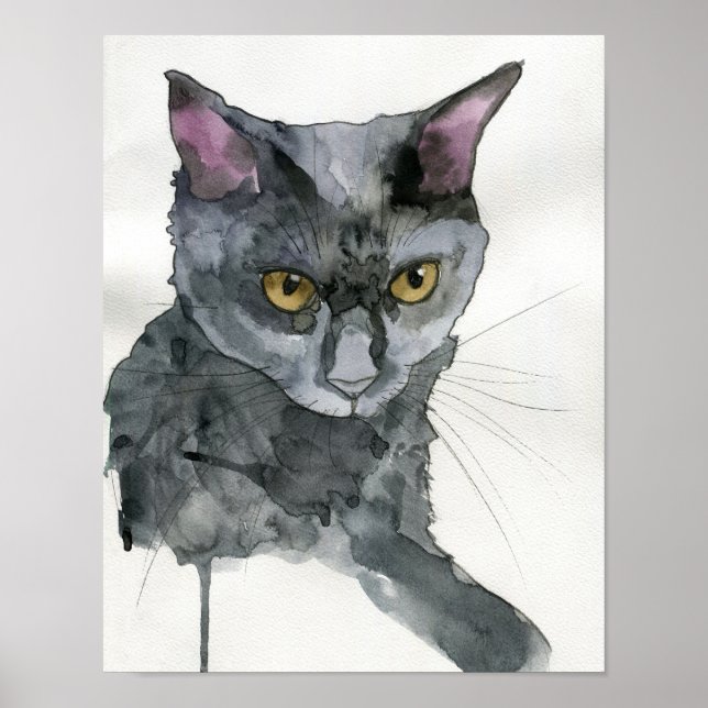 Póster Gato Acuarela (Frente)