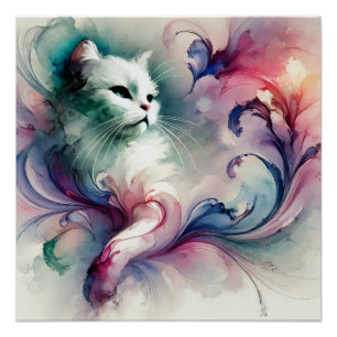 Póster Gato Acuarela Místico