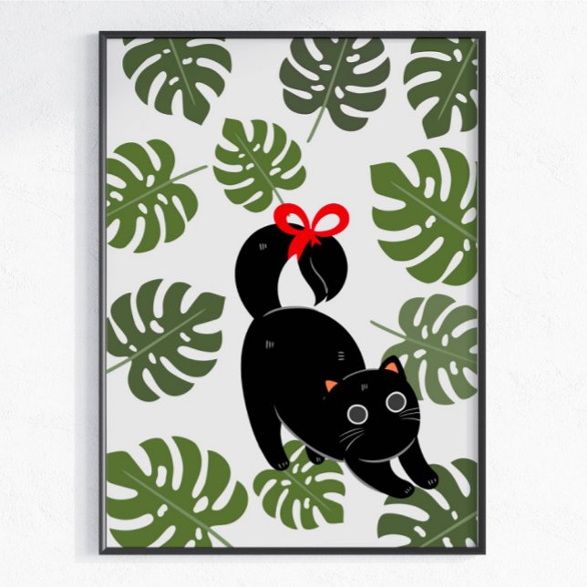 Póster Gato Adorable con Hojas de Monstera de Lazo (Subido por el creador)