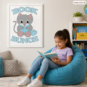 Póster Gato Adorable Leyendo un Libro para Amantes de los