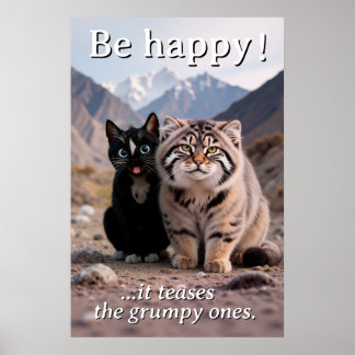 Póster Gato alegre vs. Gato gruñón - Humor