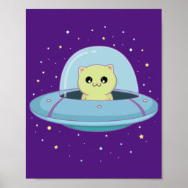Póster gato alienígena volando salsa alienígena