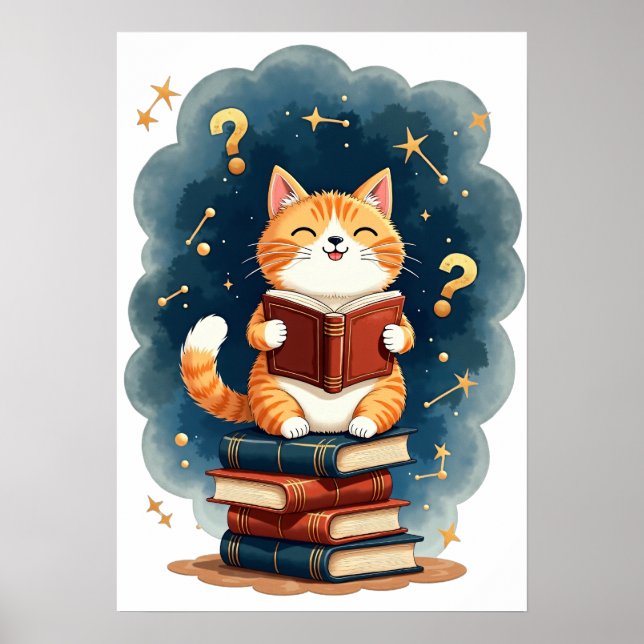 Póster Gato Amante del Libro Espacial Leyendo Constelació (Frente)
