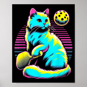 Póster Gato amante del pickleball retro - deporte de pale