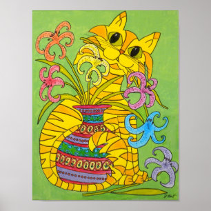 Póster Gato amarillo con grasa de lirios
