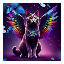 Póster Gato Ángel Arcoiris