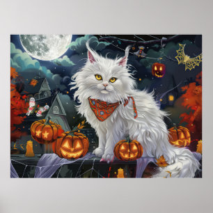 Póster Gato Angora Turco Halloween Espeluznante
