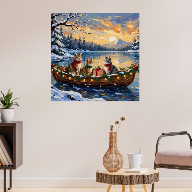 Póster Gato Angora Turco Navidad Barco Fiesta (Salón 3)
