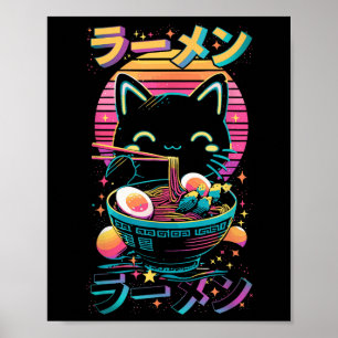 Póster Gato animado comiendo Ramen Gato japonés de Ramen 