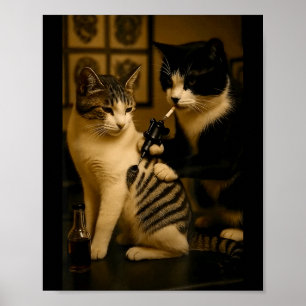 Póster Gato Antiguo Fumando Tatuaje Gato Tinta Artista Di