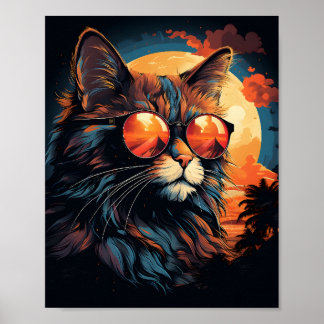 Póster Gato asombroso usando gafas de sol Gato gracioso