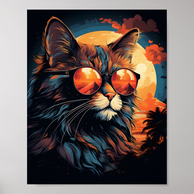 Póster Gato asombroso usando gafas de sol Gato gracioso (Frente)