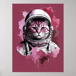 Póster Gato astronauta de color rojo