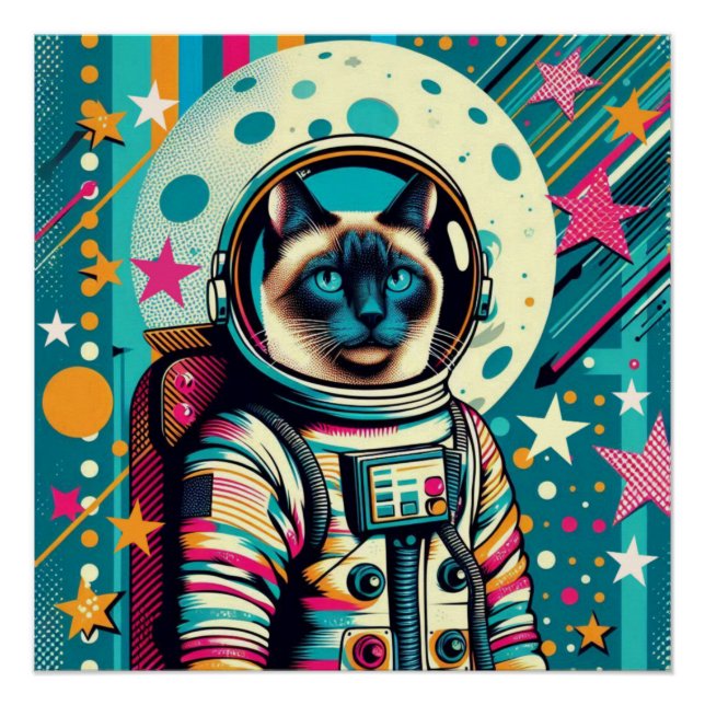 PÓSTER GATO-ASTRONAUTO DE SIAMÉS 2 (Anverso)